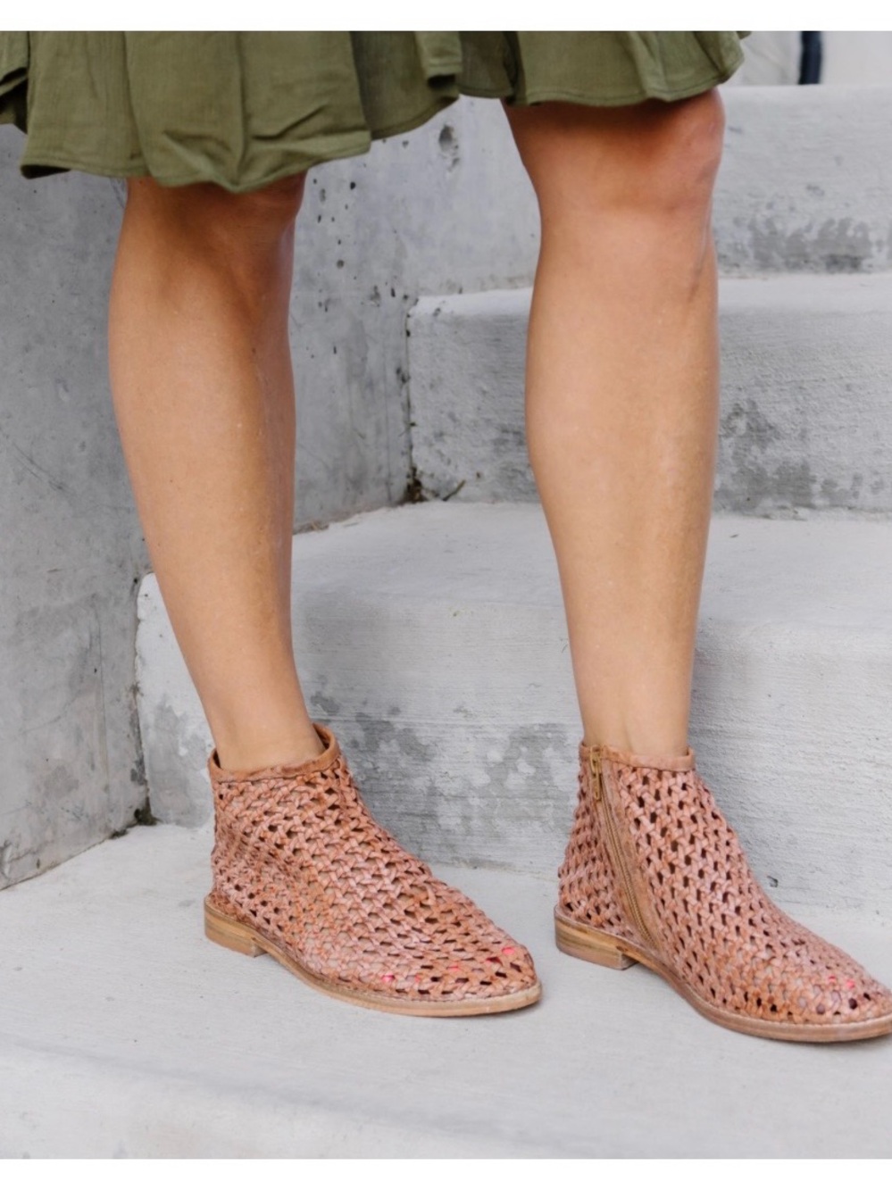 Free People Cayne Woven Leather Bootie in Rust Brown